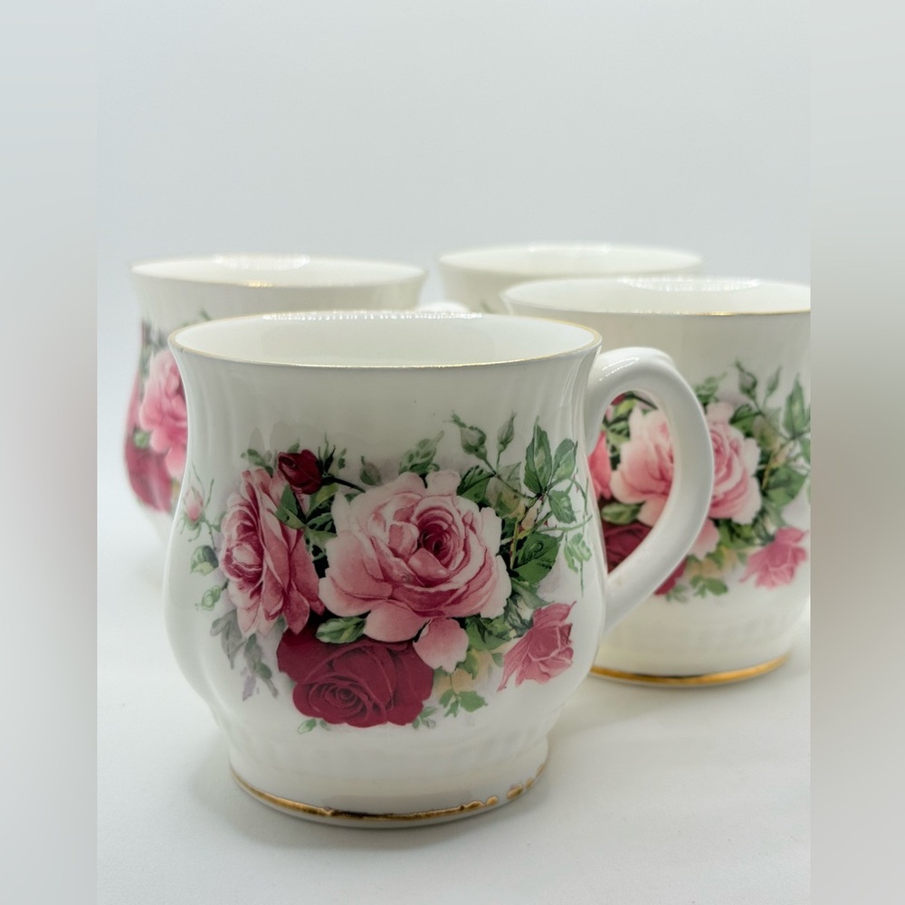 Vintage Staffordshire England Fine Bone China “Ashley” Roses Tea Cups Set Of 4